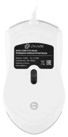 Мышь Оклик 245M белый оптическая (1000dpi) USB (3but)