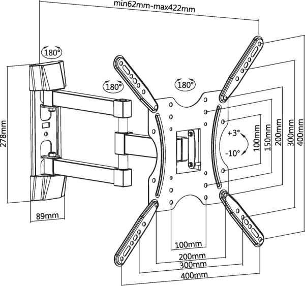Кронштейн для телевизора Ultramounts UM904 черный 32"-55" макс.30кг настенный поворотно-выдвижной и наклонный