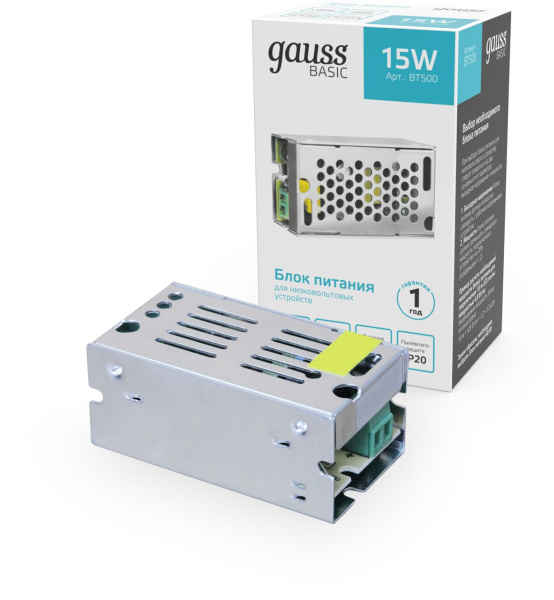 Блок питания Gauss Basic для лен.светод. серый (BT500)