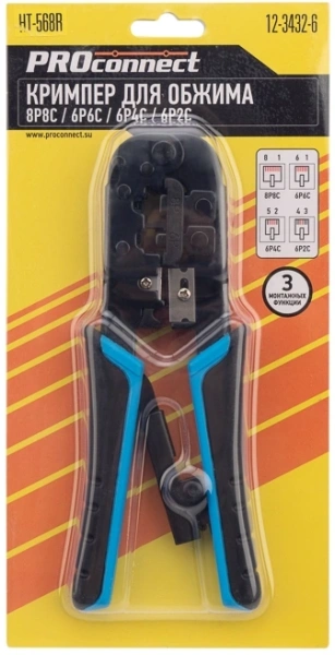 Инструмент обжимной PROconnect HT-568R 12-3432-6 для RJ-45/RJ-12/RJ-11 черный/синий