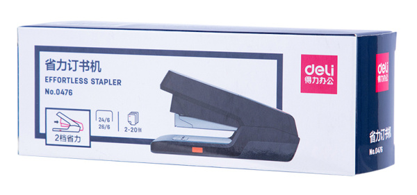 Степлер настольный Deli E0476BLACK 24/6 26/6 (30листов) снижение усилия черный 100скоб закрытый/открытый