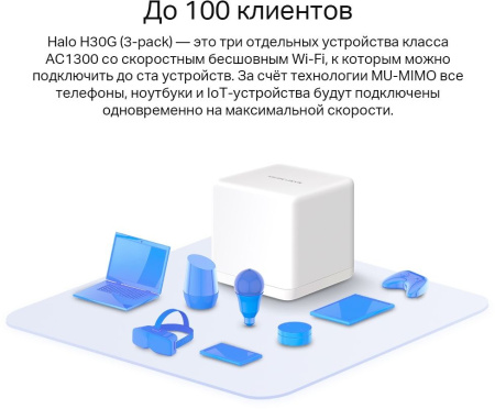 Бесшовный Mesh роутер Mercusys Halo H30G(2-pack) AC1300 10/100/1000BASE-TX белый (упак.:2шт)