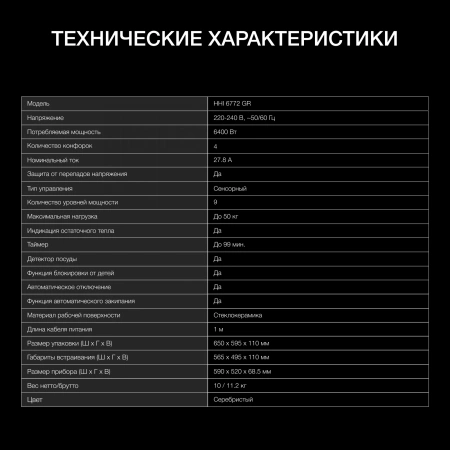 Индукционная варочная поверхность Hyundai HHI 6772 GR серебристый