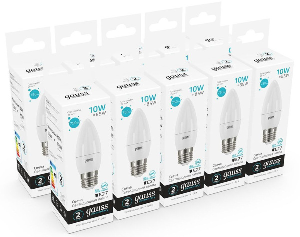 Лампа светодиодная Gauss Elementary 30220 10Вт цок.:E27 свеча 220B 4100K св.свеч.бел.нейт. (упак.:10шт)