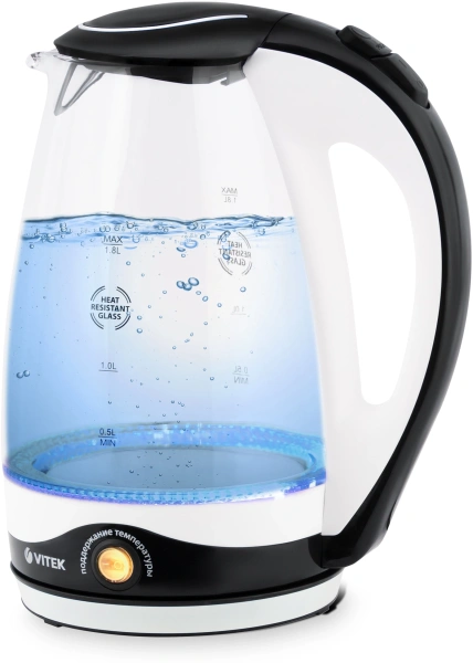Чайник электрический Vitek VT-7027 1.8л. 2200Вт черный корпус: стекло