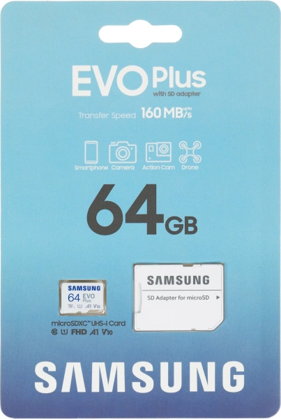 Флеш карта microSDXC 64GB Samsung MB-MC64SA EVO Plus + adapter