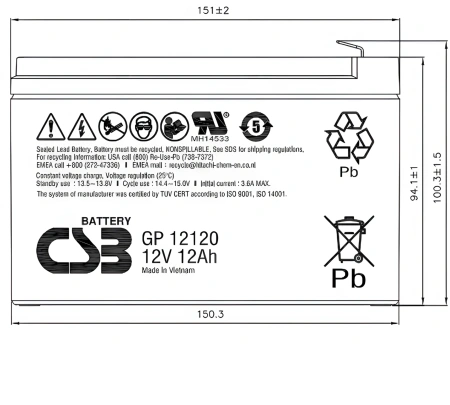 Батарея для ИБП CSB GP12120 F2 12В 12Ач