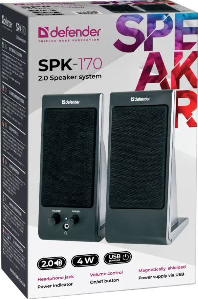 Колонки Defender SPK-170 2.0 черный 4Вт портативные