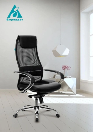 Кресло руководителя Бюрократ CH-609SL черный TW-01 TW-11 эко.кожа/сетка с подголов. крестов. металл хром