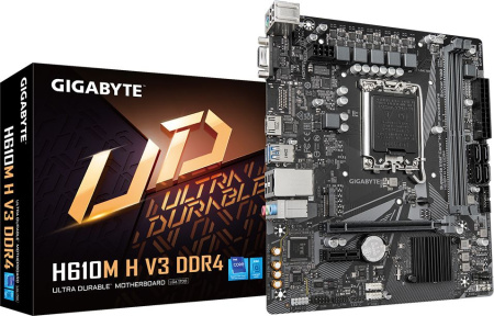 Материнская плата Gigabyte H610M H V3 DDR4 Soc-1700 Intel H610 2xDDR4 mATX AC`97 8ch(7.1) GbLAN+VGA+