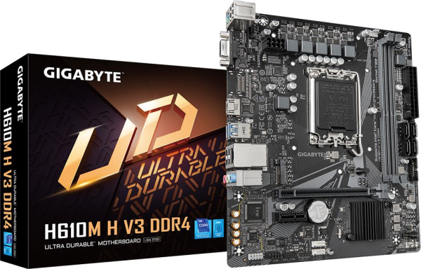 Материнская плата Gigabyte H610M H V3 DDR4 Soc-1700 Intel H610 2xDDR4 mATX AC`97 8ch(7.1) GbLAN+VGA+