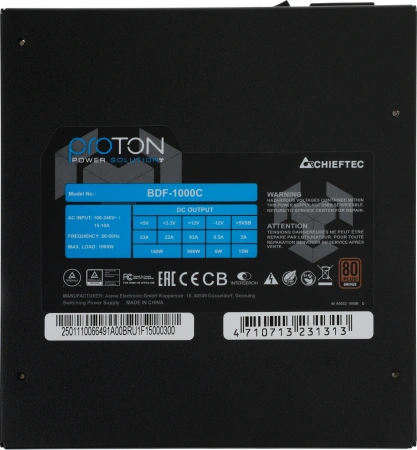 Блок питания Chieftec ATX 1000W Proton BDF-1000C 80+ bronze (24+4+4pin) APFC 140mm fan 9xSATA Cab Manag RTL