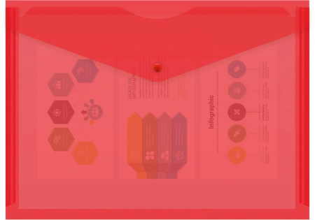 Конверт на кнопке Бюрократ -PK803ARED A4 пластик 0.18мм красный