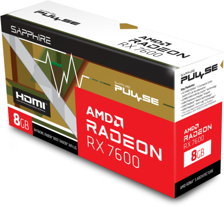 Видеокарта Sapphire PCI-E 4.0 11324-01-20G PULSE RX 7600 GAMING AMD RX7600 8Gb 128bit GDDR6 2355/175