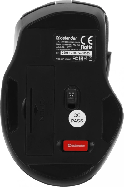 Мышь Defender Prime MB-053 черный оптическая 1600dpi silent беспров. USB для ноутбука 5but (52053)