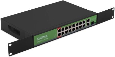 Коммутатор Digma DSP216F-1G-1C-R300 16x100Мбит/с 1x1Гбит/с 1xКомбо(1000BASE-T/SFP) 16PoE 16PoE+ 2PoE