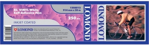 Винил Lomond 1208018 914мм-20м/белый самоклей. для струйной печати втулка:76.2мм (3") (упак.:1рул)