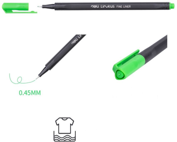 Набор ручек капилляр. Deli Linkus (EQ900-12) d=0.45мм ассор. черн. игловидный пиш. наконечник линия 0.45мм 12цв.