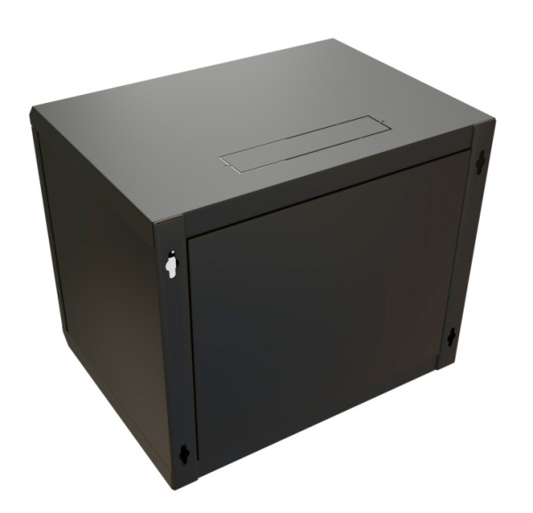 Шкаф коммутационный WRline (WR-TW-1266-SR-RAL9004) настенный 12U 600x600мм пер.дв.металл 2 бок.пан. направл.под винты 60кг черный 520мм 650мм IP20 сталь