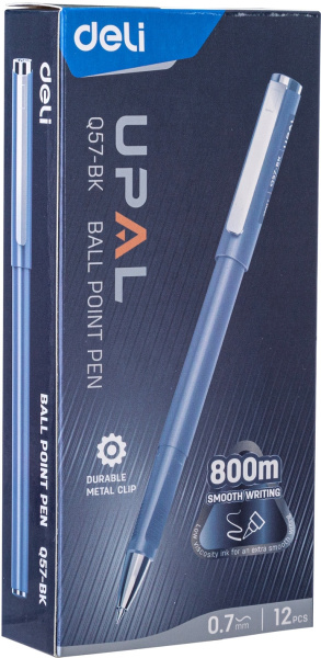 Набор ручек шариков. Deli Upal (EQ57-BK-P) чернила черн. кор.карт. (12шт) линия 0.7мм