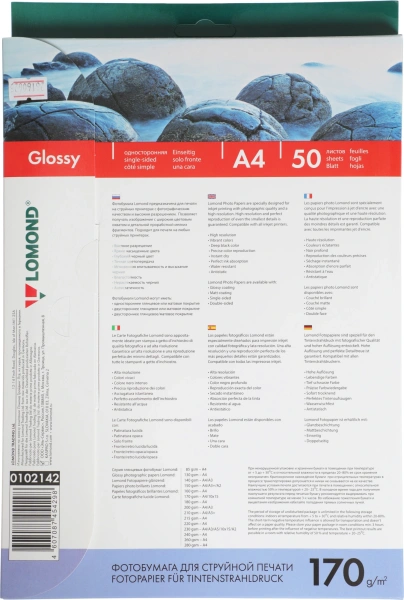 Фотобумага Lomond 0102142 A4/170г/м2/50л./белый глянцевое для струйной печати