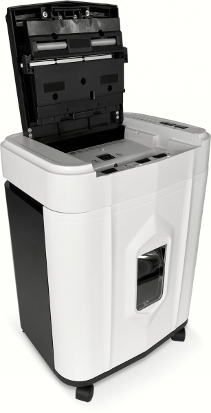 Шредер Heleos АП20-5 белый/черный с автоподачей (секр.P-5)/перекрестный/131лист./20лтр./скрепки/скоб