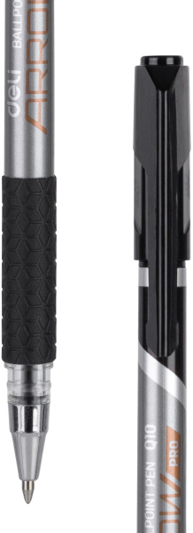 Набор ручек шариков. Deli Arrow (EQ10-BK-P) синий мет./черный черн. черн. кор.карт. (12шт) сменный стержень линия 0.7мм резин. манжета