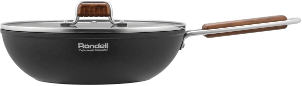 Сковорода ВОК (WOK) Rondell Fjord RDA-1800 круглая 28см покрытие: Xylan Plus ручка несъемная (с крышкой) черный