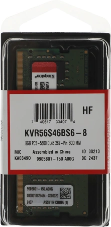 Память DDR5 8GB 5600MHz Kingston KVR56S46BS6-8 VALUERAM RTL PC5-44800 CL46 SO-DIMM 262-pin 1.1В sing