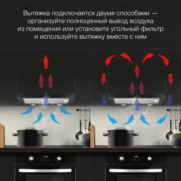 Вытяжка встраиваемая Hyundai HBH 6232 BK черный управление: кулисные переключатели (1 мотор)