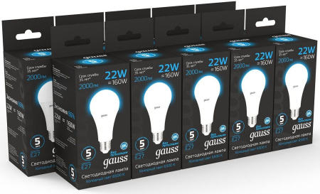 Лампа светодиодная Gauss 102502322 22Вт цок.:E27 груша 220B 6500K св.свеч.бел.хол. (упак.:1шт)