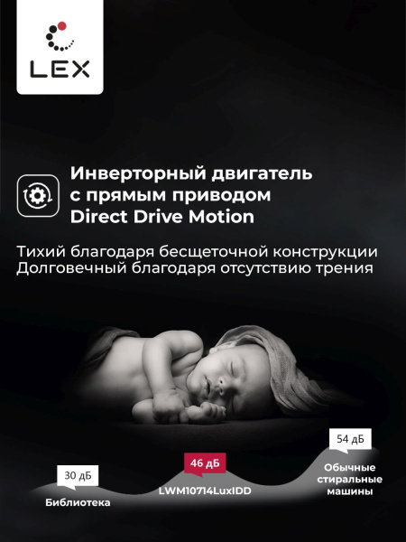 Стиральная машина Lex LWM10714LuxIDD кл.:A+++ фронт. макс.:10кг (с сушкой) черный