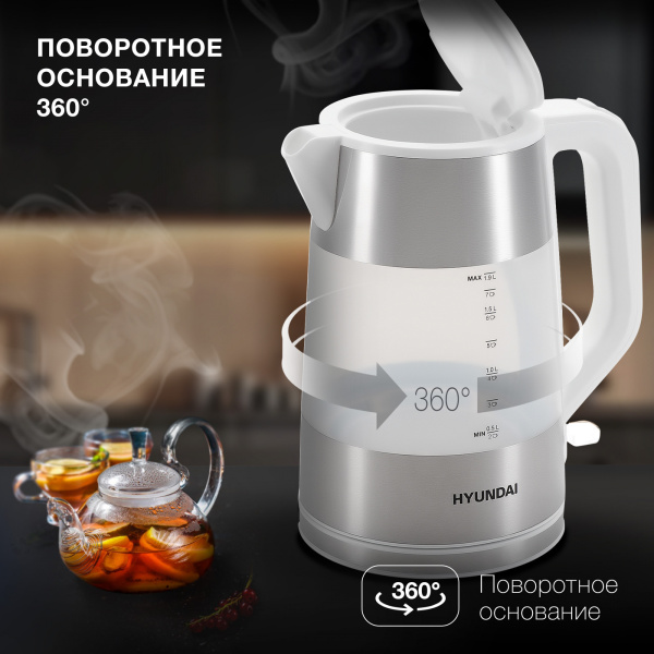 Чайник электрический Hyundai HYK-P4025 1.9л. 2200Вт белый (корпус: пластик)