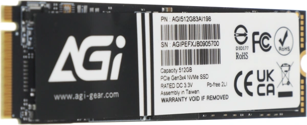 Накопитель SSD AGi PCIe 3.0 x4 512GB AGI512G83AI198 AI198 M.2 2280 OEM