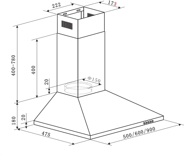 Вытяжка каминная Weissgauff Zosma 60 PB BL черный управление: кнопочное (1 мотор)