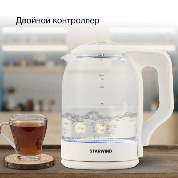 Чайник электрический Starwind SKG1056 1.8л. 2000Вт белый/прозрачный (корпус: стекло)