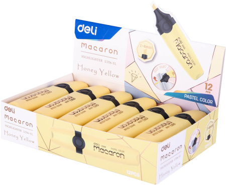 Текстовыделитель Deli EU356-YL Macaron скошенный пиш. наконечник 1-5мм желтый пастельный