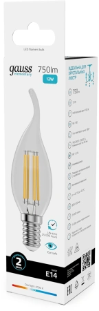 Лампа филам. Gauss Filament 12Вт цок.:E14 свеча 220B св.свеч.бел.нейт. (упак.:10шт) (42122)