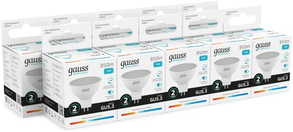 Лампа светодиодная Gauss Elementary 13521 11Вт цок.:GU5.3 софит 220B св.свеч.бел.нейт. MR16 (упак.:10шт)