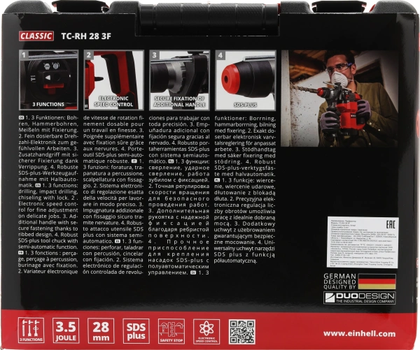 Перфоратор Einhell TC-RH 28 3F патрон:SDS-plus уд.:3.5Дж 950Вт (кейс в комплекте)