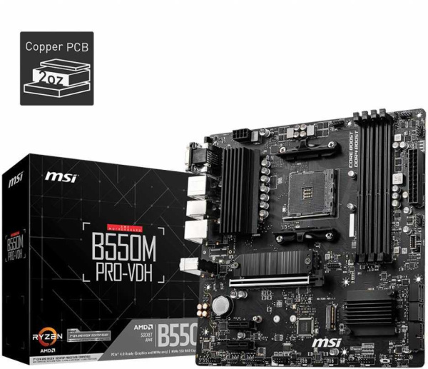Материнская плата MSI B550M PRO-VDH Soc-AM4 AMD B550 4xDDR4 mATX AC`97 8ch(7.1) GbLAN RAID+VGA+HDMI+DP