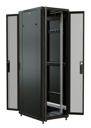 Шкаф коммутационный WRline (WR-TT-2266-DD-RAL9004) напольный 22U 600x600мм пер.дв.перфор.2ств. задн.дв.перфор.2-хст. 2 бок.пан. направл.под винты 800кг черный 510мм 1166мм IP20 сталь