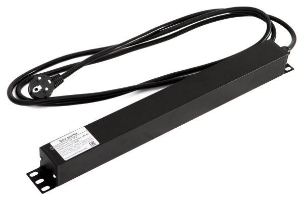 Блок распределения питания Hyperline SHE19-9SH-2.5EU гор.размещ. 9xSchuko базовые 16A Schuko 2.5м