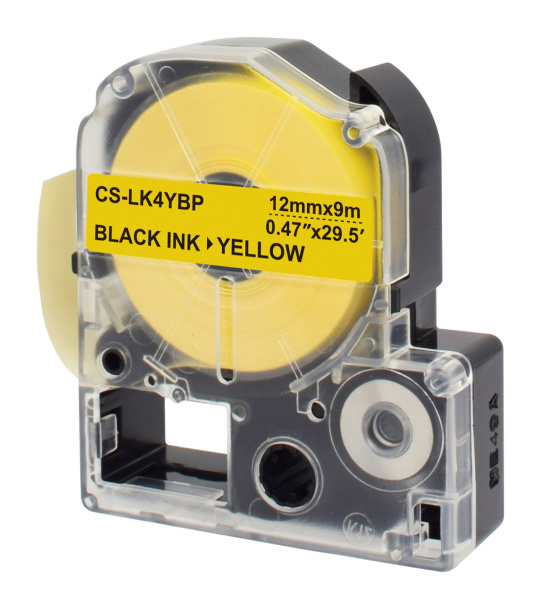 Картридж ленточный Cactus CS-LK4YBP LK-4YBP черный на желтом 12x9 для Epson LW300/LW400/LW700/LW600P/LW1000P/K400/Z700/Z900