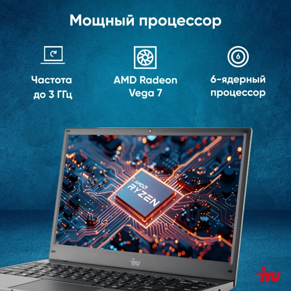 Ноутбук IRU Tactio 14RLH Ryzen 5 Pro 5675U 16Gb SSD512Gb AMD Radeon Rx Vega 7 14" IPS FHD (1920x1080) Windows 11 Professional Multi Language 64 grey WiFi BT Cam 4000mAh (2059088)