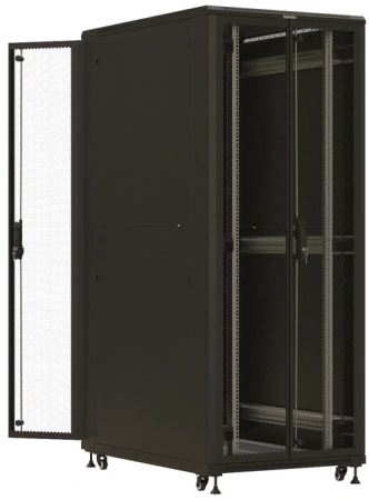 Шкаф серверный Hyperline TTBR-4282-DD-RAL9004 напольный 42U 800x1200мм пер.дв.перфор.2ств. 4 бок.пан. задн.дв.перфор.2-хст. 1000кг черный 1110мм 2055мм IP20 сталь