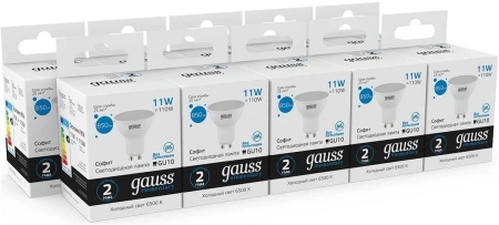 Лампа светодиодная Gauss Elementary 13631 11Вт цок.:GU10 софит 180B св.свеч.бел.хол. MR16 (упак.:10шт)