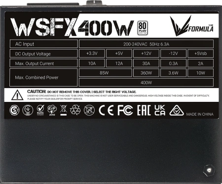 Блок питания Formula SFX 400W WSFX-400 80 PLUS WHITE (20+4pin) APFC 80mm fan 3xSATA Cab Manag RTL