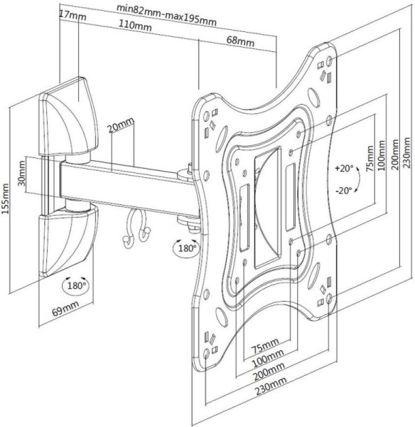 Кронштейн для телевизора Ultramounts UM865 черный 23"-42" макс.20кг настенный поворотно-выдвижной и наклонный