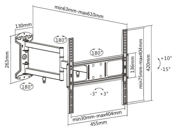 Кронштейн для телевизора Ultramounts UM906 черный 32"-55" макс.35кг настенный поворотно-выдвижной и наклонный